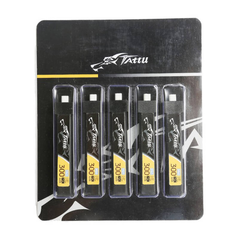 Tattu LiPo 300mAh 3.8V 75C 1S1P HV BT2.0.5 batteri (5 stykker)