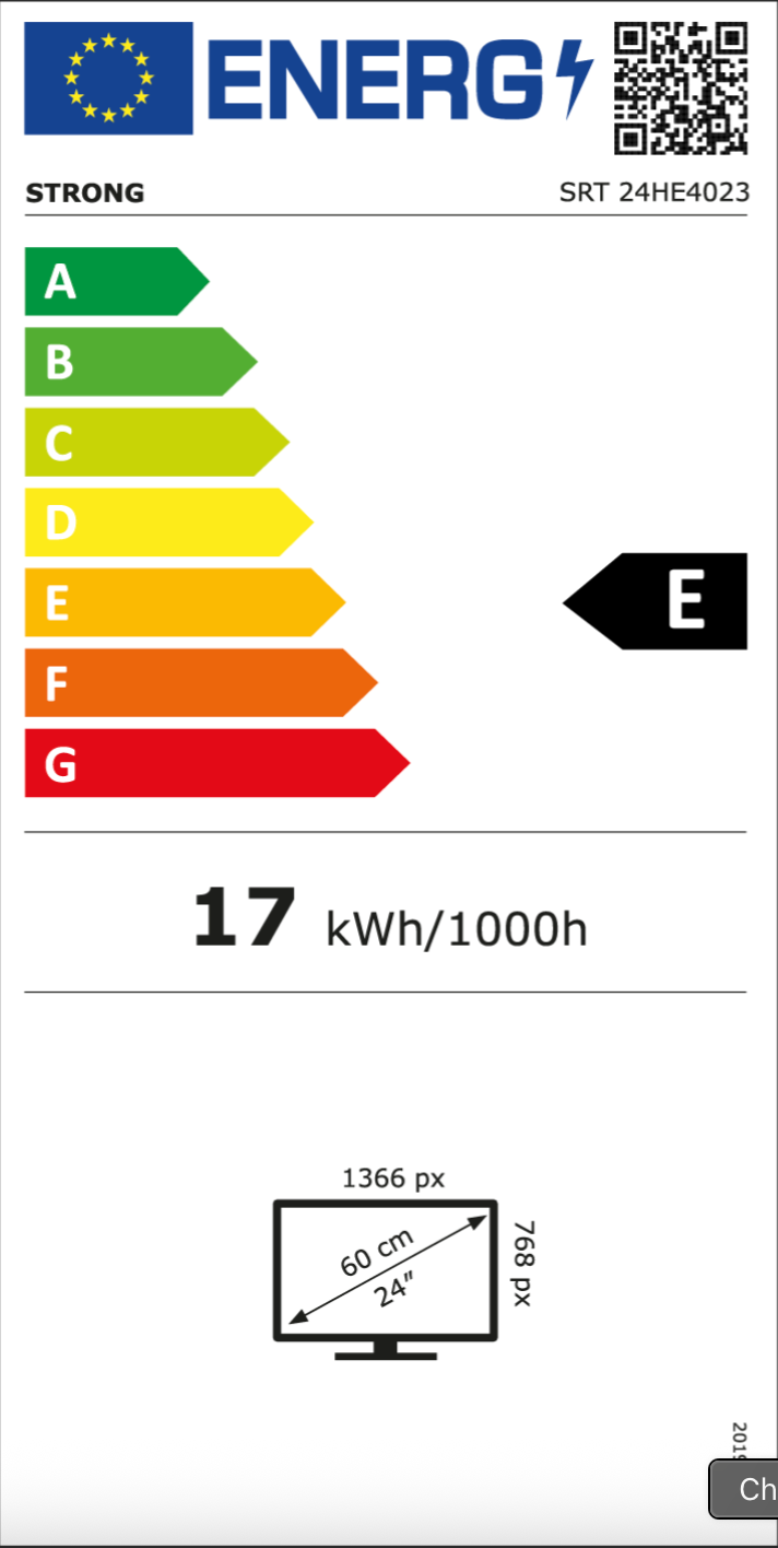 Strong 24" HD Non-smart TV m/12v adapter