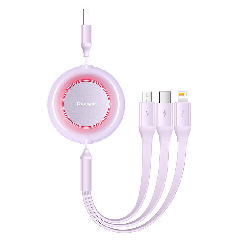 Baseus Bright Mirror 2, 3-i-1-USB 3-i-1-kabel til mikro-USB / USB-C / Lightning 3.5A 1.1m (purpur)