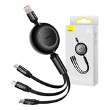 Baseus Bright Mirror 3, USB 3-i-1-kabel til mikro USB / USB-C / Lightning 66W / 2A 1.1m (Sort)