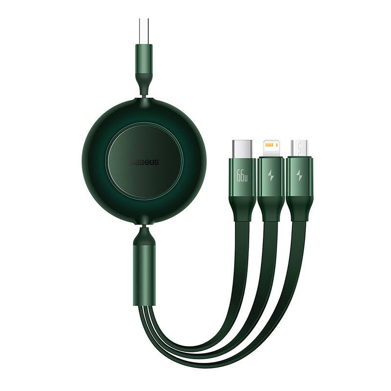 Baseus Bright Mirror 3, USB 3-i-1-kabel til mikro USB / USB-C / Lightning 66W / 2A 1.1m (Grøn)