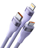 Kabel USB 3w1 Baseus Flash Series 2, USB-C + micro USB + Lightning, 100W, 1,5 m (fiolett)