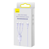 3in1 USB-kabel Baseus Flash Series 2, USB-C + micro USB + Lightning, 100W, 1,5m (lila)