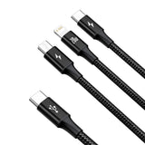 Baseus Rapid Series 3in1 Fast Charging Cable USB-C - USB-C/Lightning/MicroUSB 20W 1.5m Black