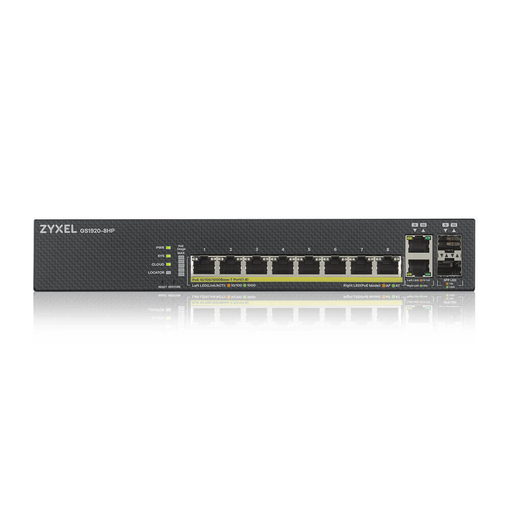 Zyxel GS1920-8HPV2 Administreret Gigabit Ethernet (10/100/1000) Strøm over Ethernet (PoE) Sort