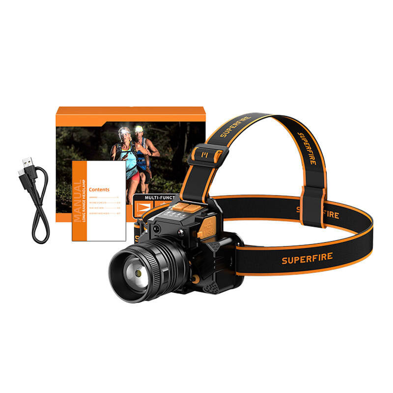 Superfire HL58 forlygter lommelygte, 350 lm, USB, 3 måder, 200m
