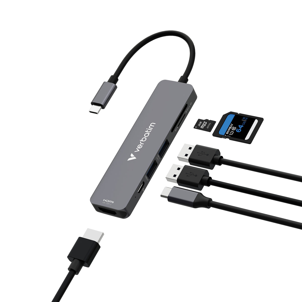 Verbatim 32156 interface hub USB 3.2 Gen 1 (3.1 Gen 1) Type-C 5000 Mbit/s Grå