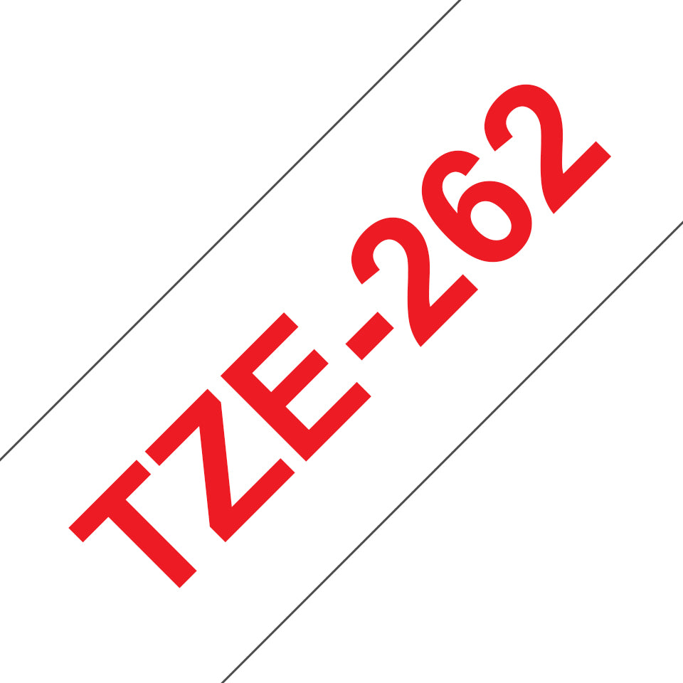 Brother TZE-262 etiketbånd Rød på hvid
