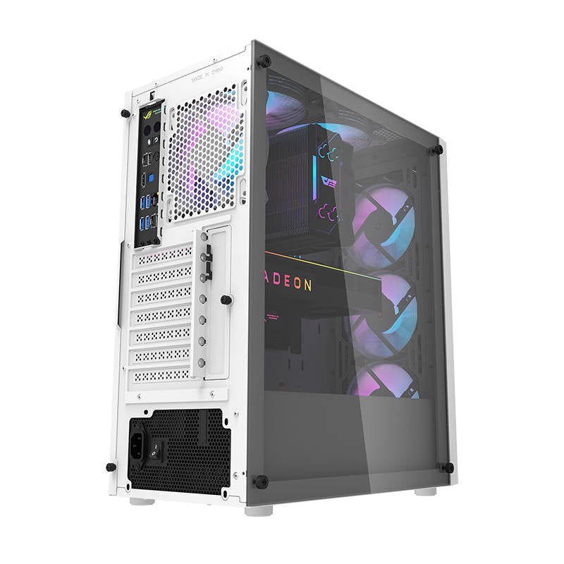 Darkflash DK351 computerkasse (hvid) + 4 RGB-ventilatorer