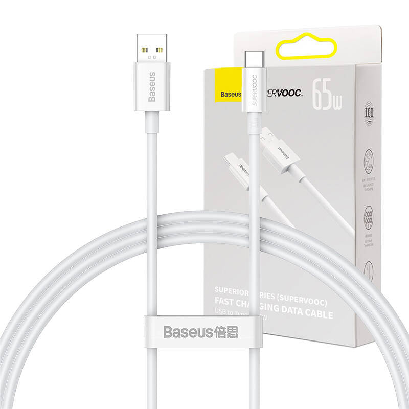 Baseus Superior-serien Kabel USB til USB-C, 65W, PD, 1m (hvid)