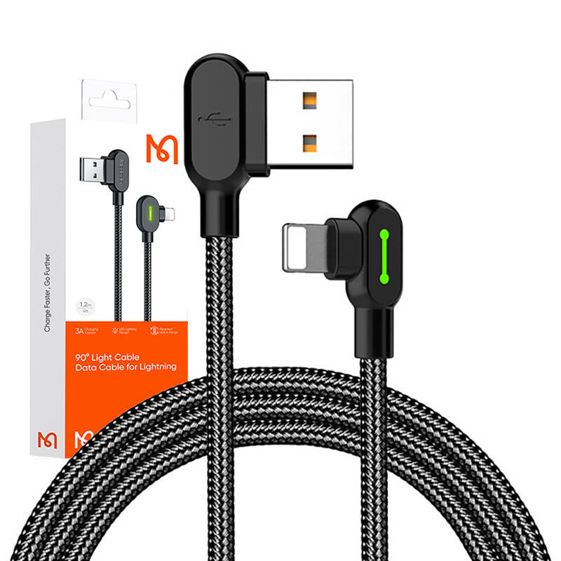 Angle USB Lightning Cable Mcdodo CA-4671 LED, 1,2 m (sort)