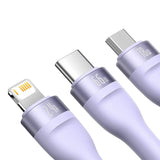 3in1 USB-kabel Baseus Flash II-serie, USB-C + micro USB + Lightning, 66W, 1.2m (purpur)