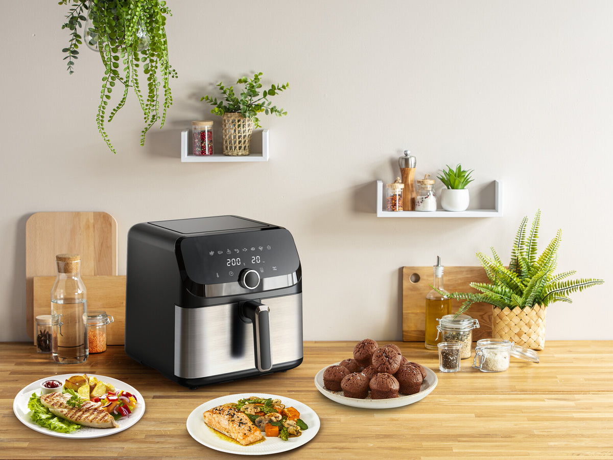 Tefal Easy Fry Mega EY855D10 frituregryde Enkelt 7,5 L Enkeltstående 2020 W Varmluftsteger Sort, Rustfrit stål
