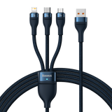 3in1 USB-kabel Baseus USB 3in1 Baseus Flash-serie, USB-C + Micro + Lightning 66W, 1,2 m (blå)