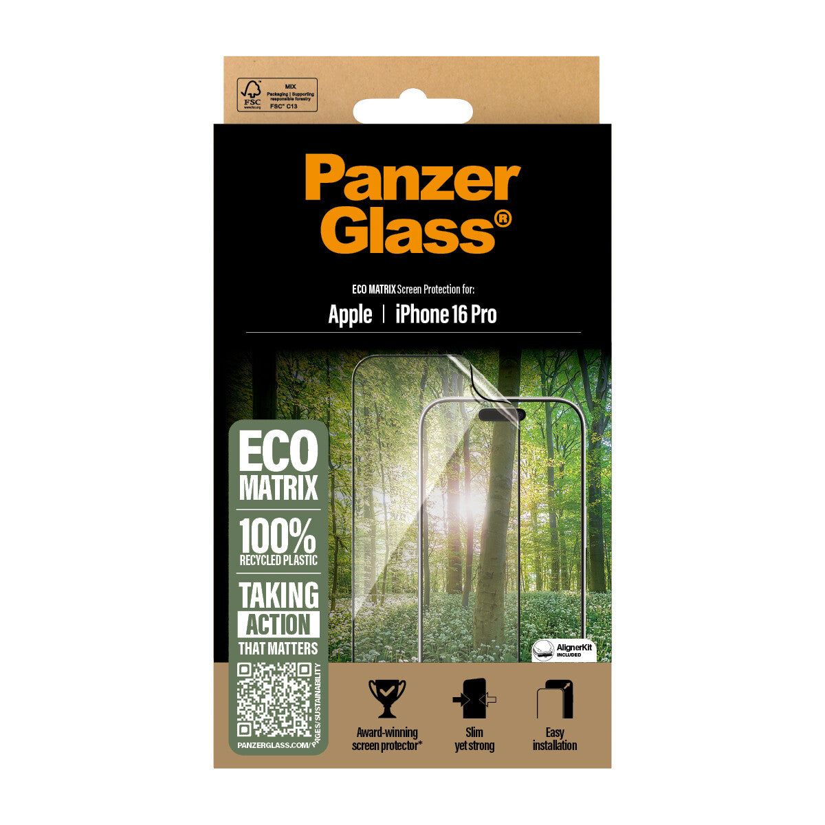 PanzerGlass ® ECO MATRIX Skærmbeskyttelse iPhone 16 Pro | Ultra-Wide Fit