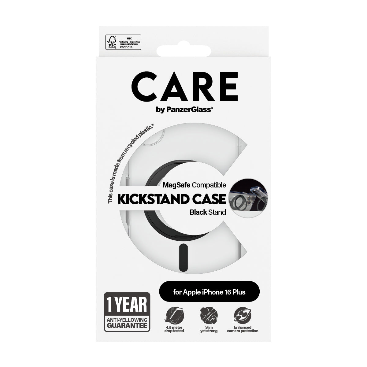 PanzerGlass CARE by ® Feature Case Transparent m. Sort Kickstand & MagSafe iPhone 16 Plus
