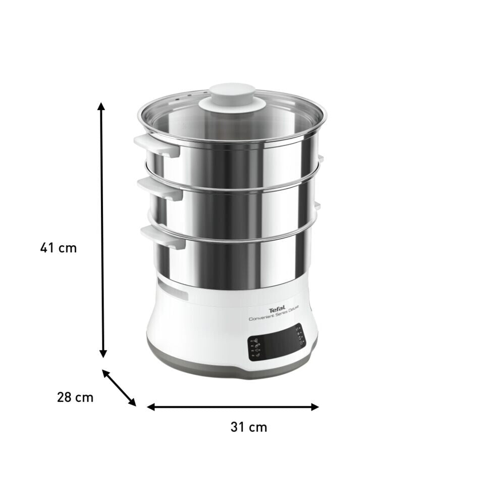 Tefal Convenient Series Deluxe VC502D dampkoger 3 kurv(e) Bordplade 900 W Rustfrit stål, Hvid