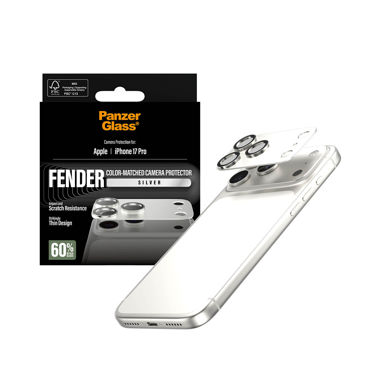 PanzerGlass ® Fender Kamerabeskytter Sølv iPhone 17 Pro