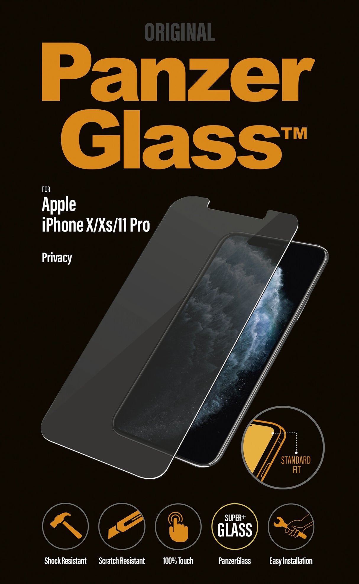 PanzerGlass ® Privacy Skærmbeskyttelse iPhone 11 Pro | Xs | X | Standard Fit