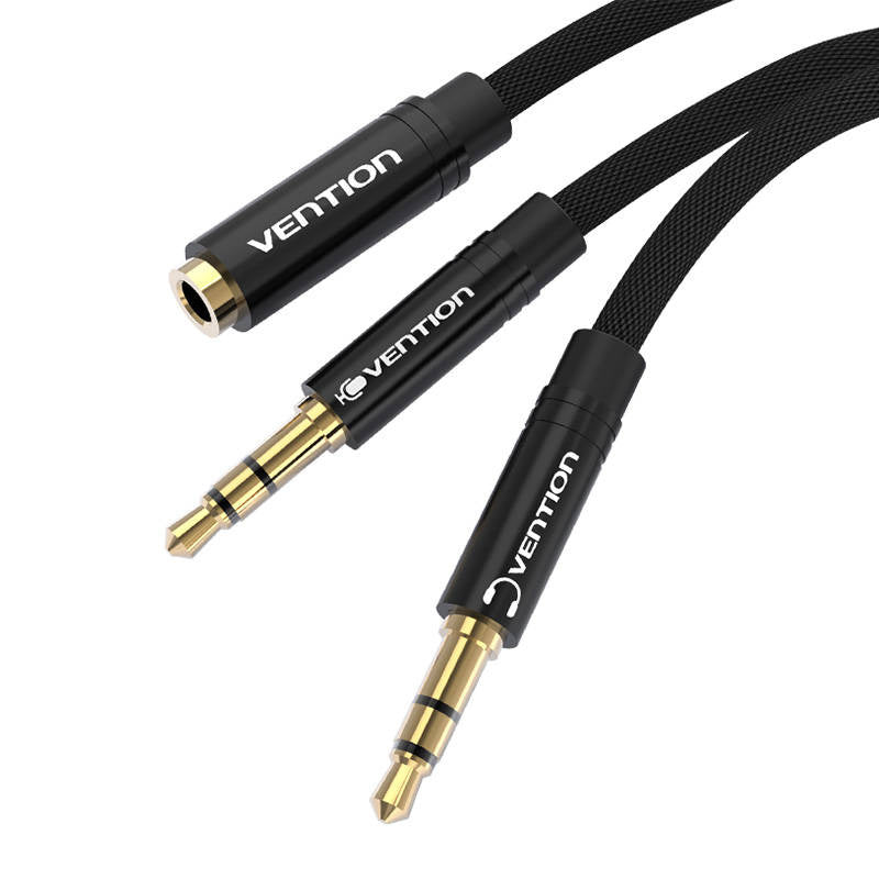 Kabel audio mini jack 3,5 mm kvinde til 2x mini jack 3,5 mm mand Vention BBLBAB 0,6 m (sort)