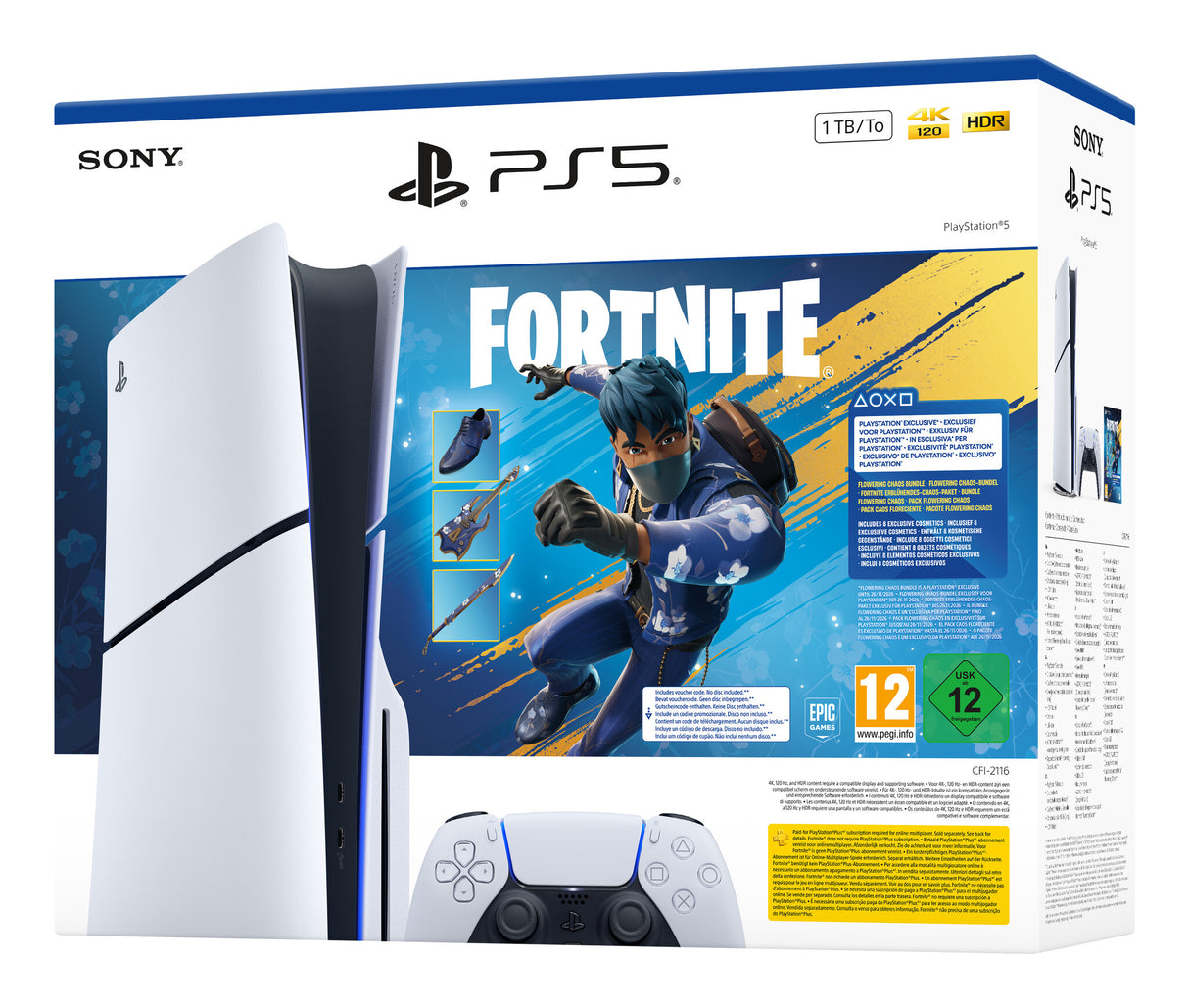 Sony PlayStation 5 - Fortnite Flowering Chaos Bundle 1 TB Wi-Fi Sort, Hvid
