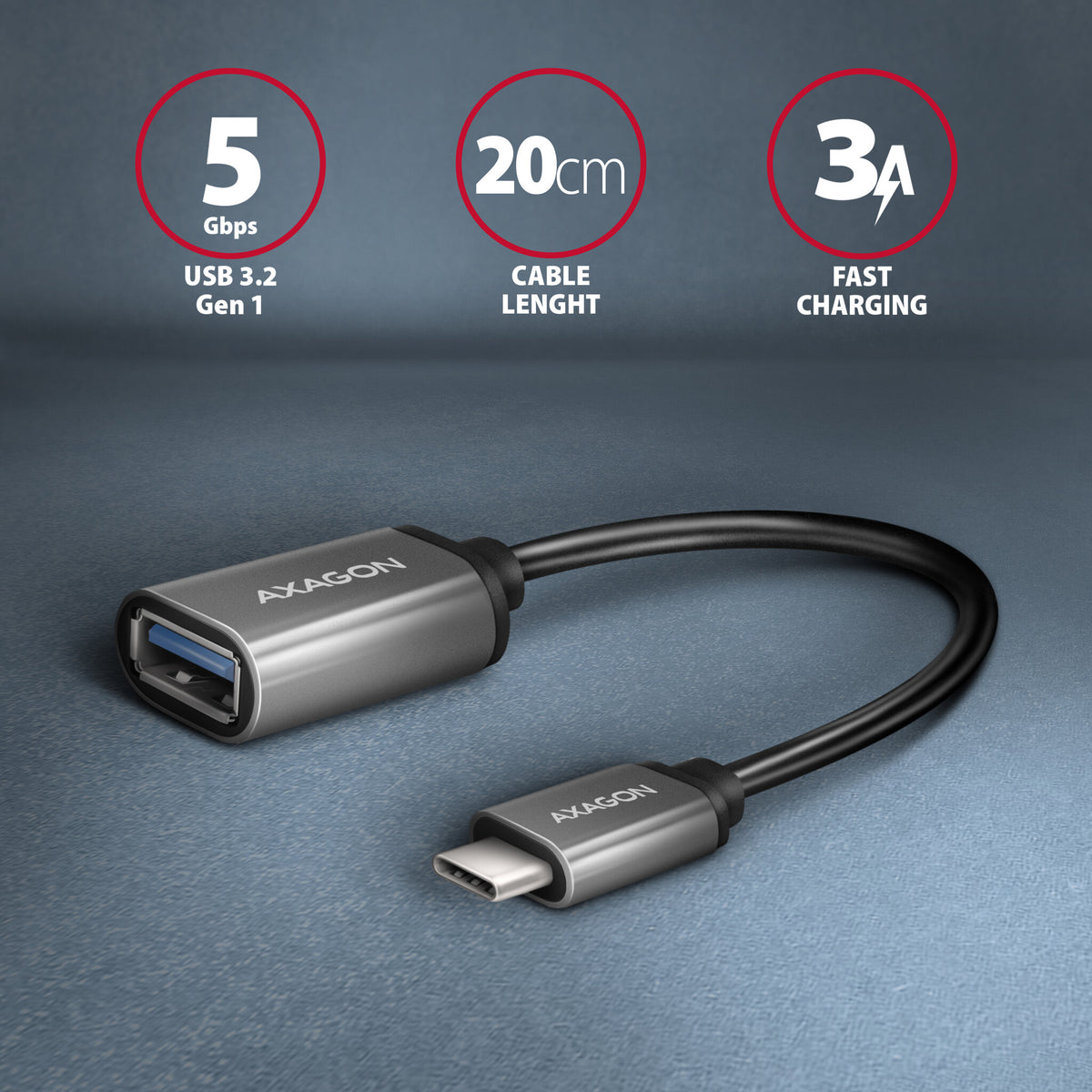 AXAGON USB-C adapter 20cm Sort