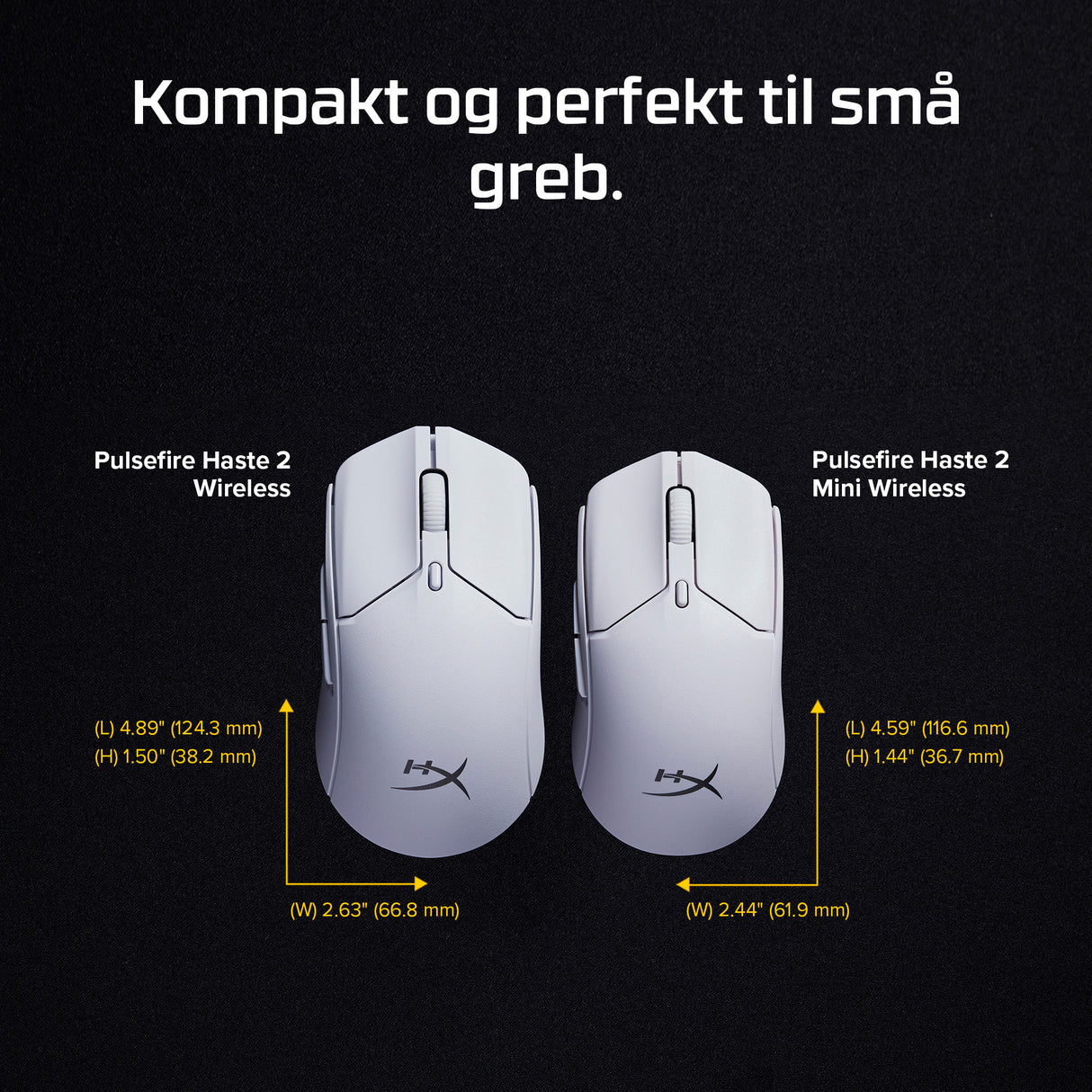HyperX Pulsefire Haste 2 Mini Optisk Trådløs Kablet Hvid