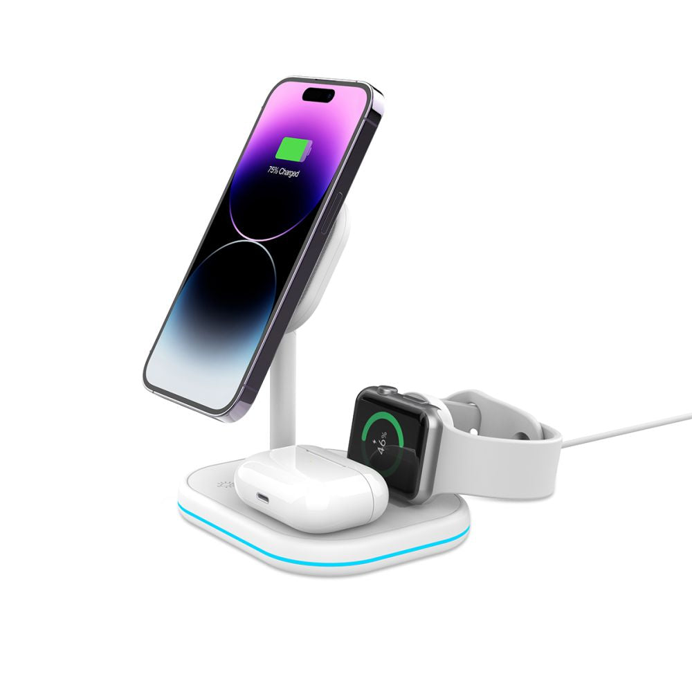 Tech Protect Qi15 W A27 3 I 1 Magnetisk Magsafe Trådløs Oplader Hvid
