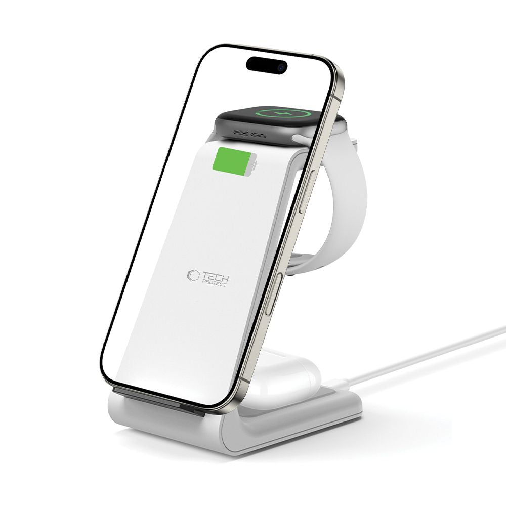 Tech Protect Qi15 W A36 3 I 1 Trådløs Oplader Til Apple Hvid