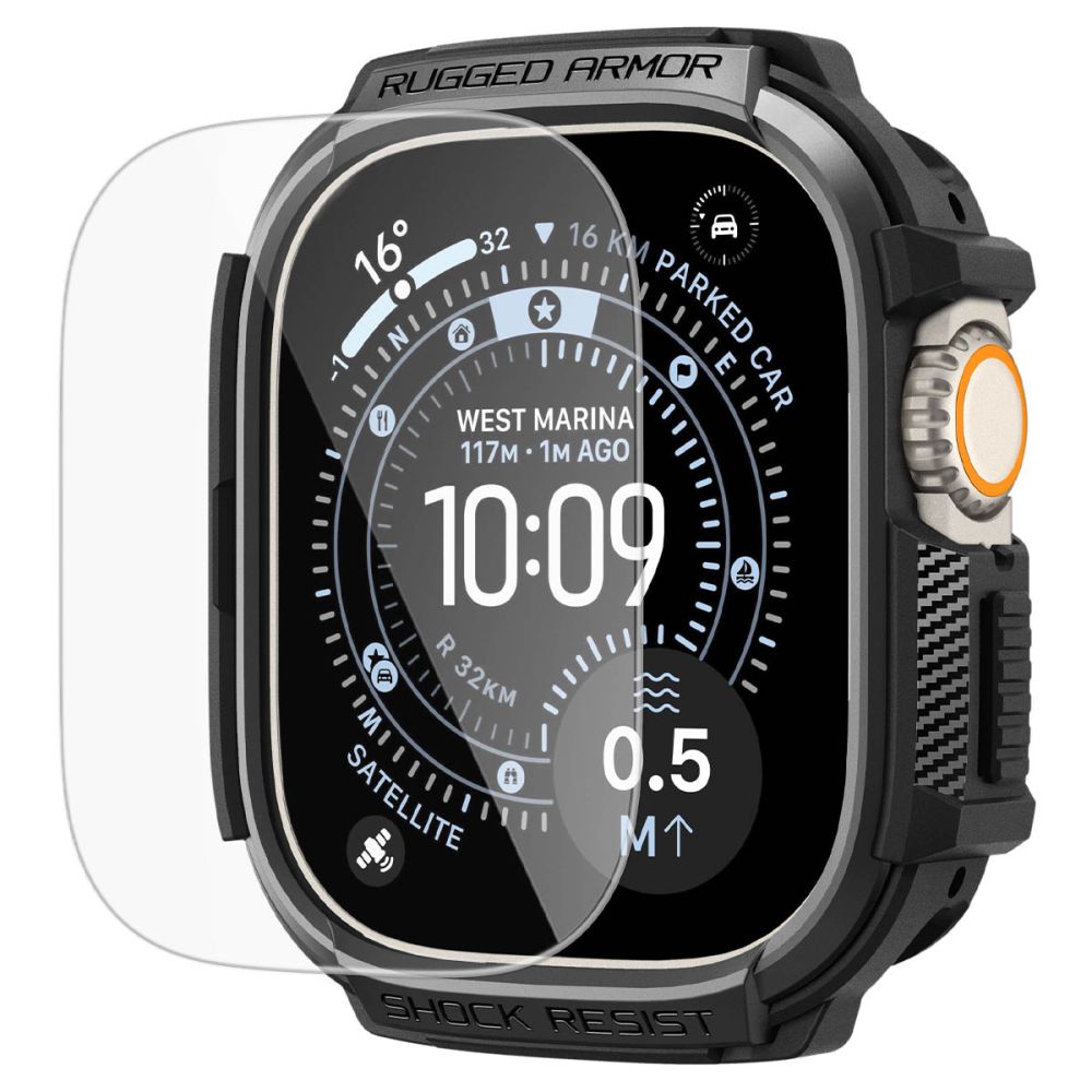 Spigen Rugged Armor & Hærdet Glas Til Apple Watch Ultra 1 / 2 / 3 / 4 (49 Mm) Matsort