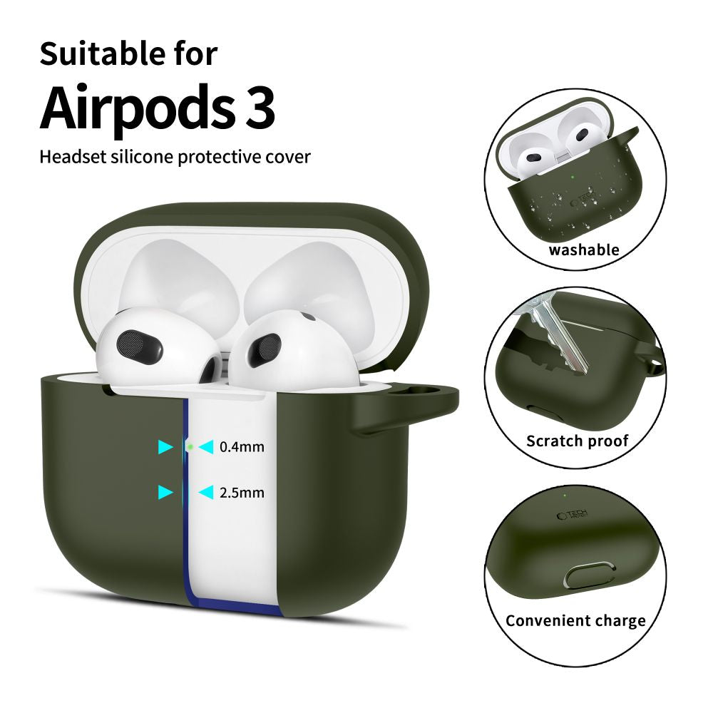 Tech Protect Silikonekrage Til Apple Airpods, 3 Olivengrønne