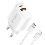 Tech Protect Nca30 2 Port Netværksopladder Pd 30 W / Qc3.0 + Lightning Kabel Hvid