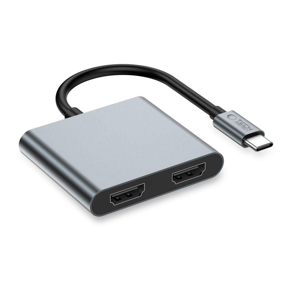 Tech Protect Hb08 Hub Adapter 4 I 1 Type C + Usb 2.0 + 2 X Hdmi 4 K 60 Hz Spacegrå