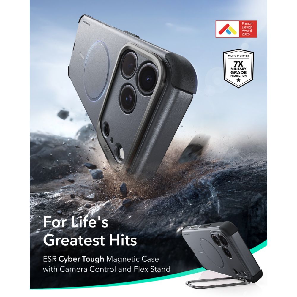 Esr Cyber Tough Støtte Magsafe Iphone 17 Pro / 18 Pro Grå