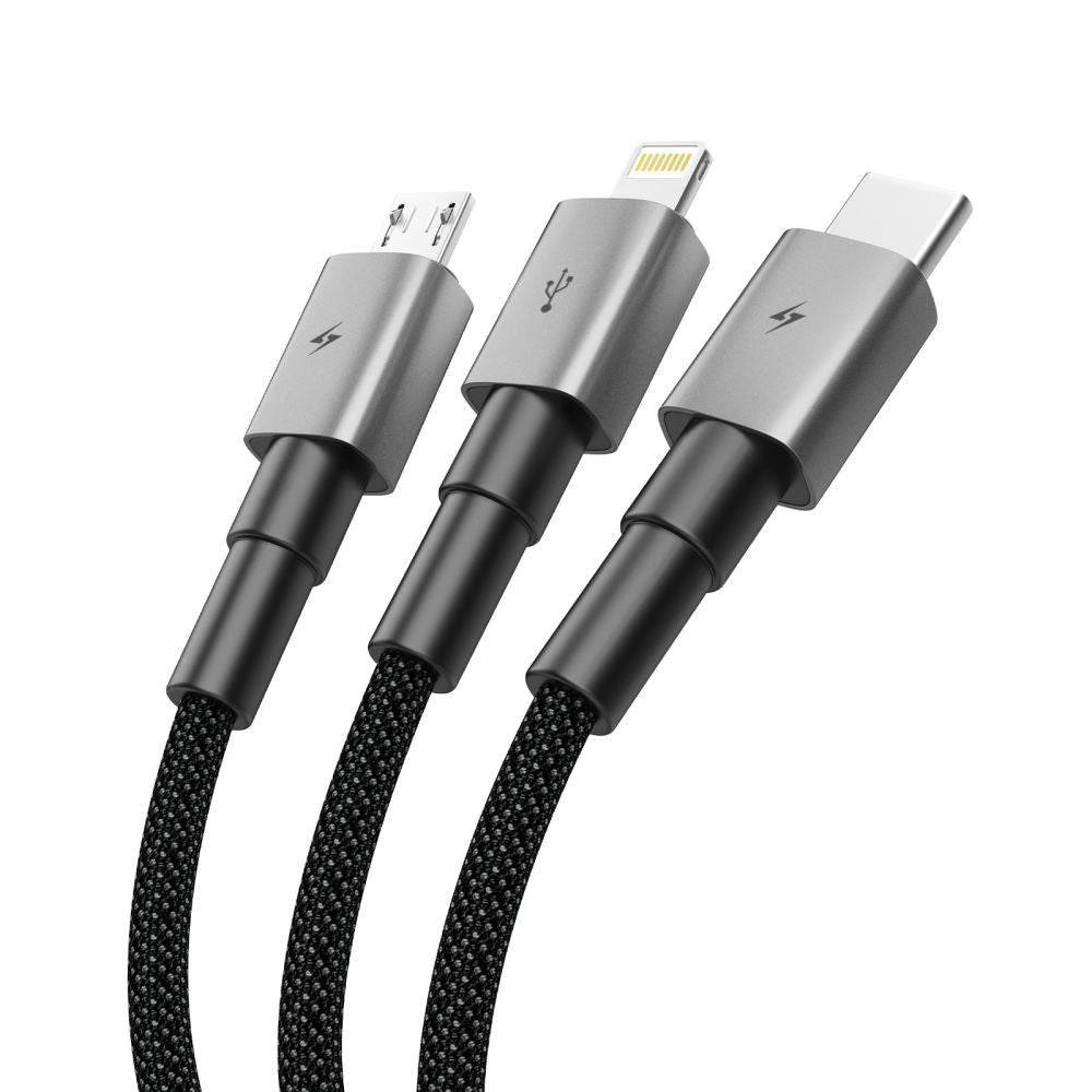 Tech Protect Ultraboost Dna 3 I 1 Lightning & Type C & Micro Usb Kabel 3 A 120 Cm Jerngrå
