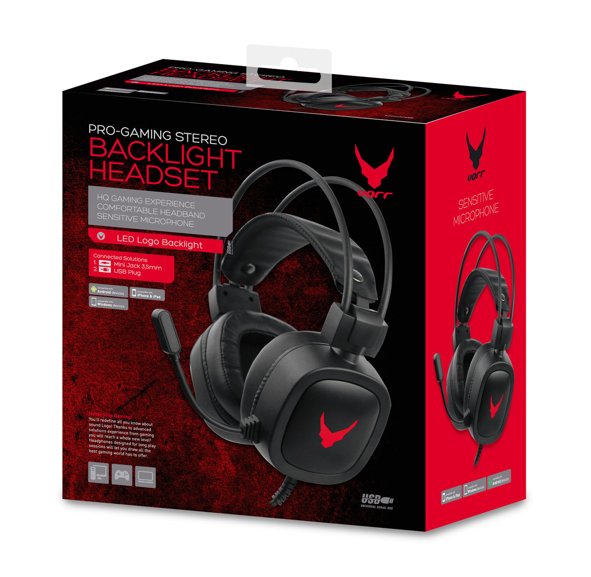 Varr VH6020B hovedtelefoner/headset Ledningsført Spil Sort, Rød