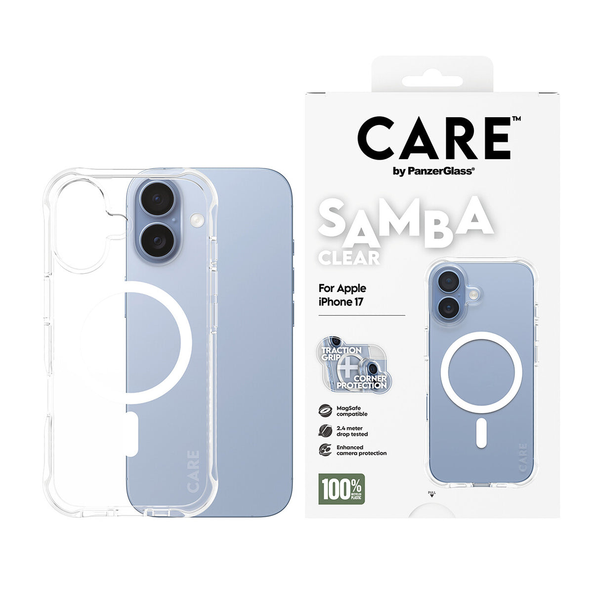 PanzerGlass CARE™ by ® Samba Case Transparent m. Hvid MagSafe iPhone 17