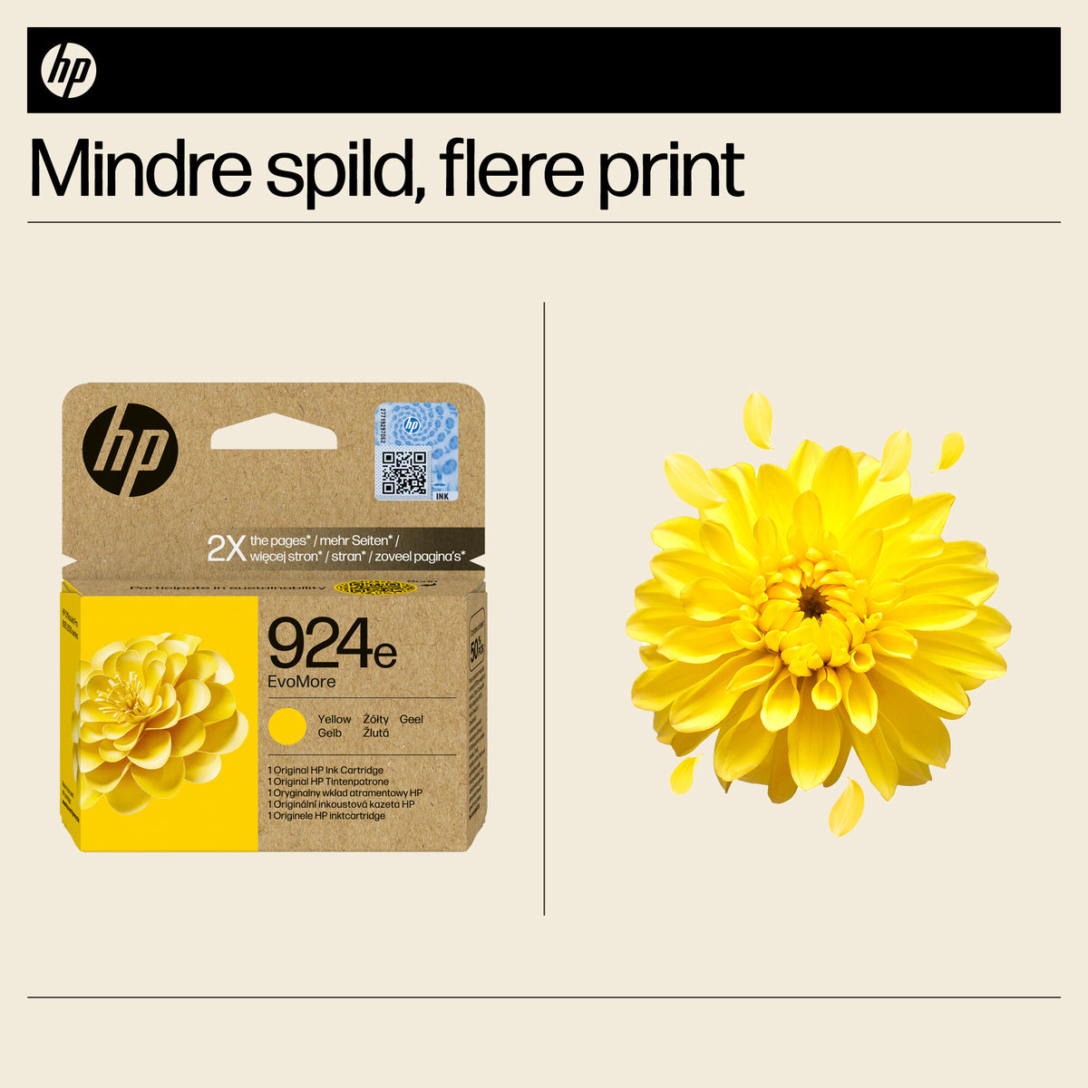 HP 924e EvoMore Gul 800 sider Blæk 4K0U9NE
