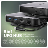 Axagon HMC-UFO USB-C Hub M.2 SATA/NVMe 1 Gbit/s Ethernet 384 kHz Audio Ledningsført USB 3.2 Gen 2 (3.1 Gen 2) Type-C Sort
