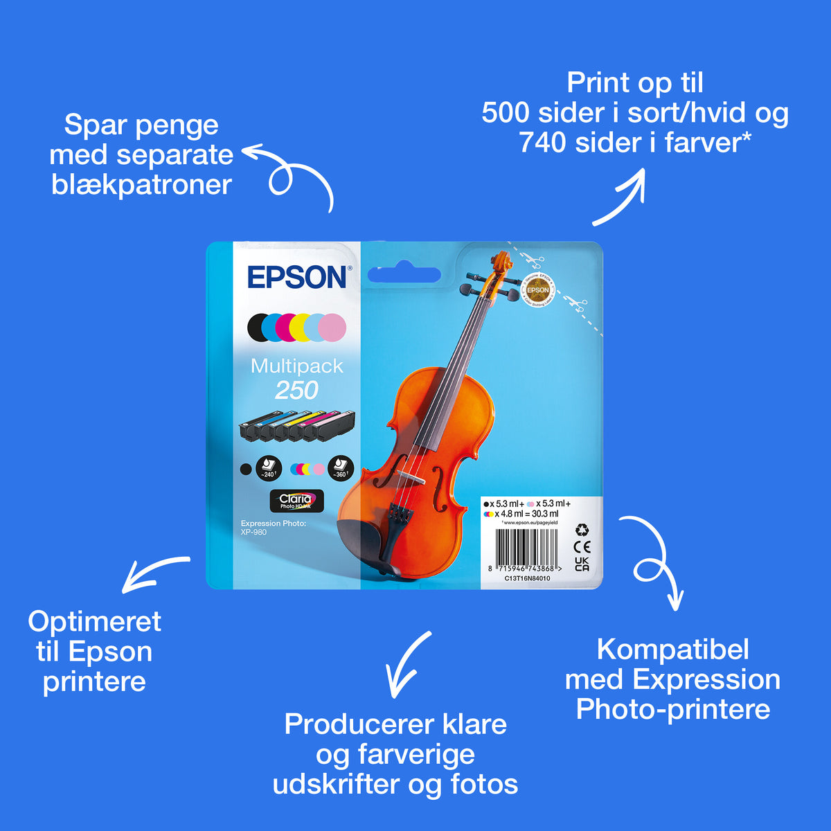 Epson Multipakke, 6 farver 250 Violin Claria Photo HD-blæk
