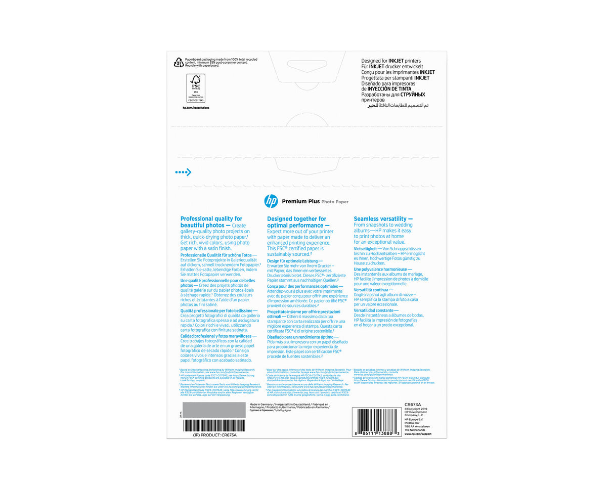 HP Premium Plus-fotopapir, satin, 300 g/m2, A4 (210 x 297 mm), 20 ark