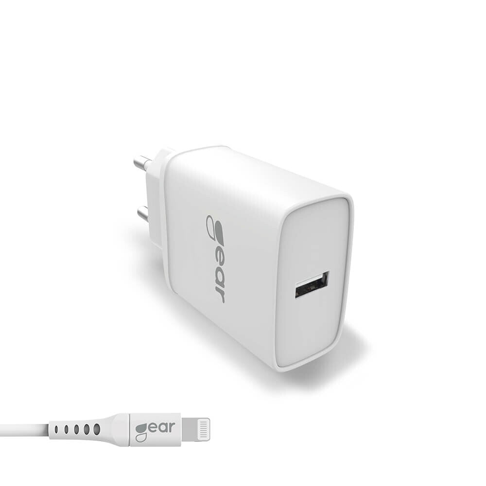 Gear Lader 220V 1xUSB 2,4A Hvid Lightning Kabel 1m MFI C89