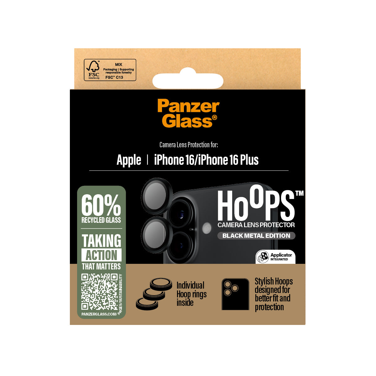 PanzerGlass Hoops Black Lens Protector iPhone 16/16 Plus