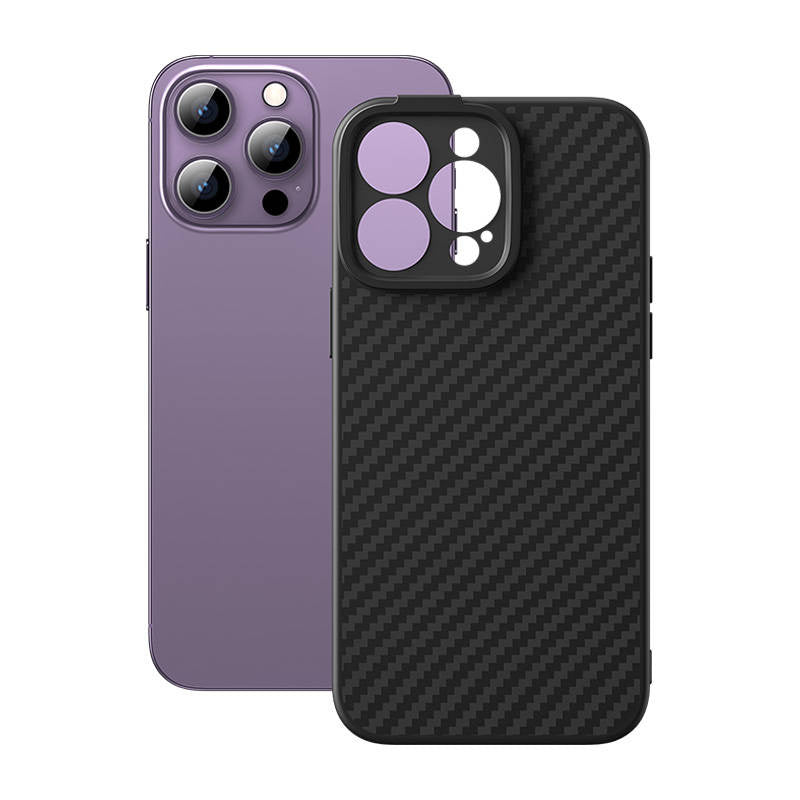 Magnetisk Case Baseus Syntetisk Fiber Series til iPhone 14 Pro (sort) + hærdet glas + rengøring kit