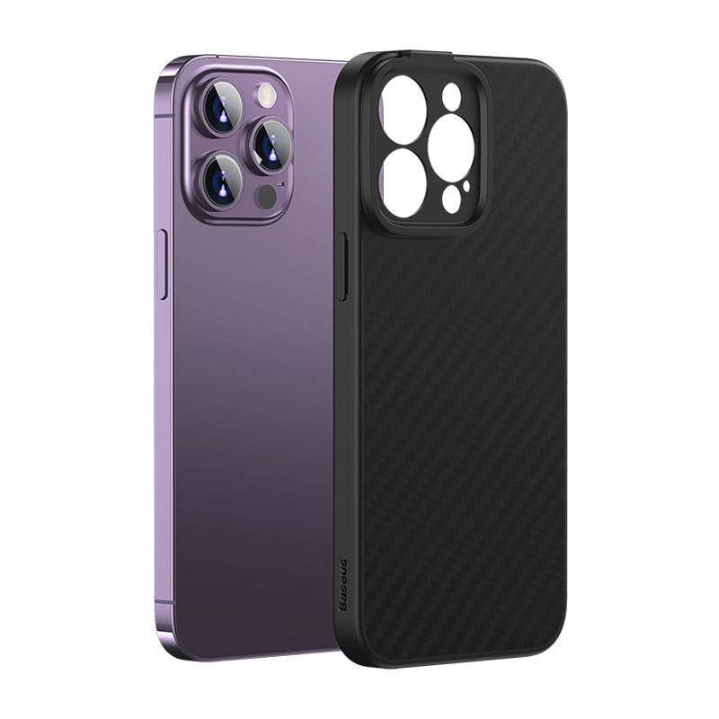 Magnetisk Case Baseus Syntetisk Fiber Series til iPhone 14 Pro (sort) + hærdet glas + rengøring kit