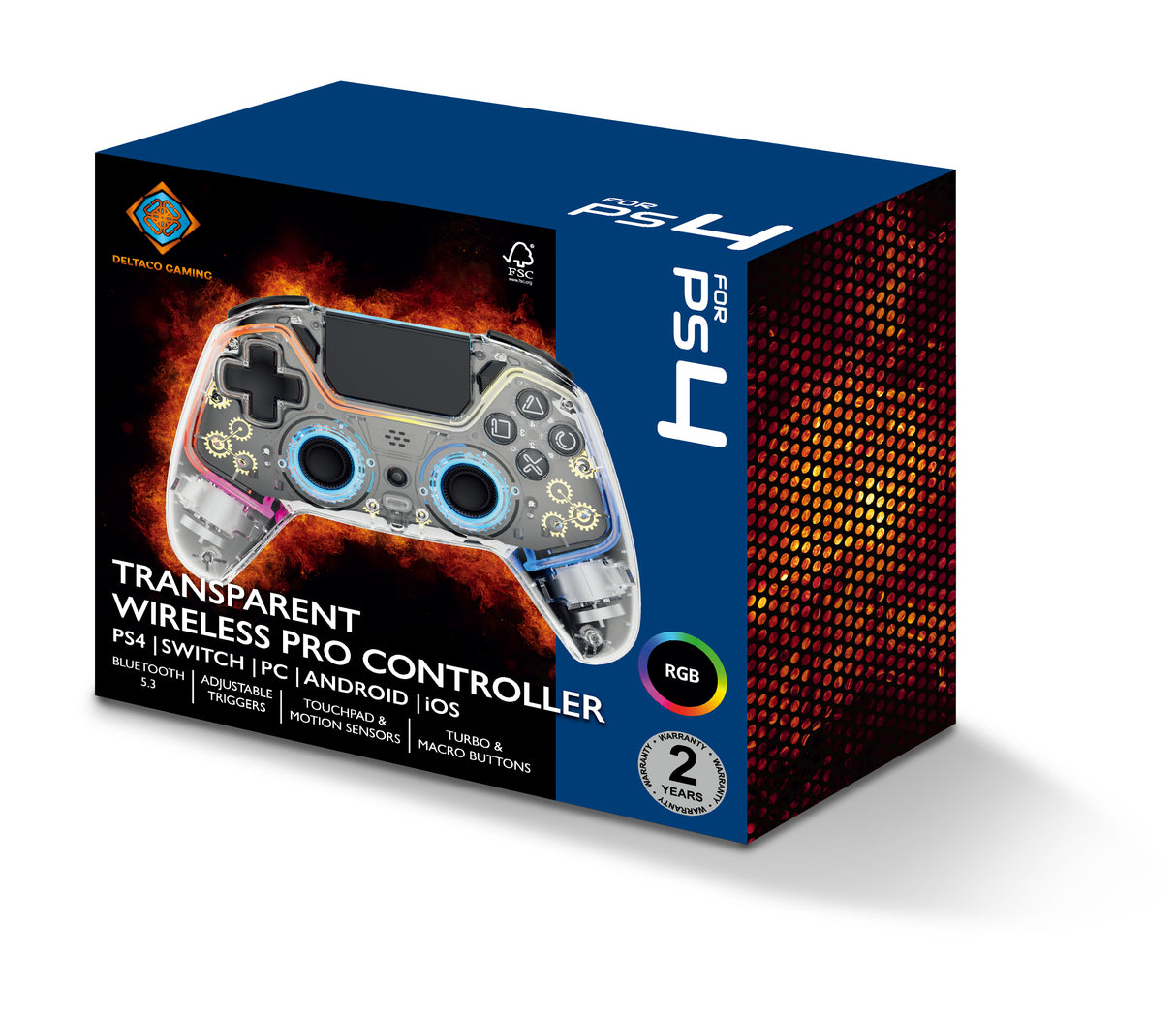 Deltaco Gaming controller PS4 transparent RGB