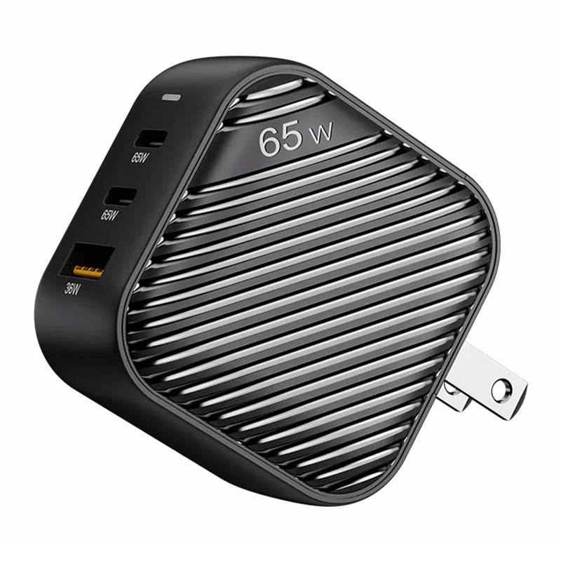 INVZI GanHub 2x USB-C + USB vægoplader, 65W, EU/UK/AU/US (sort)