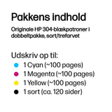 HP 304 Farve (cyan, magenta, gul) Pigmenteret sort Blæk 3JB05AE