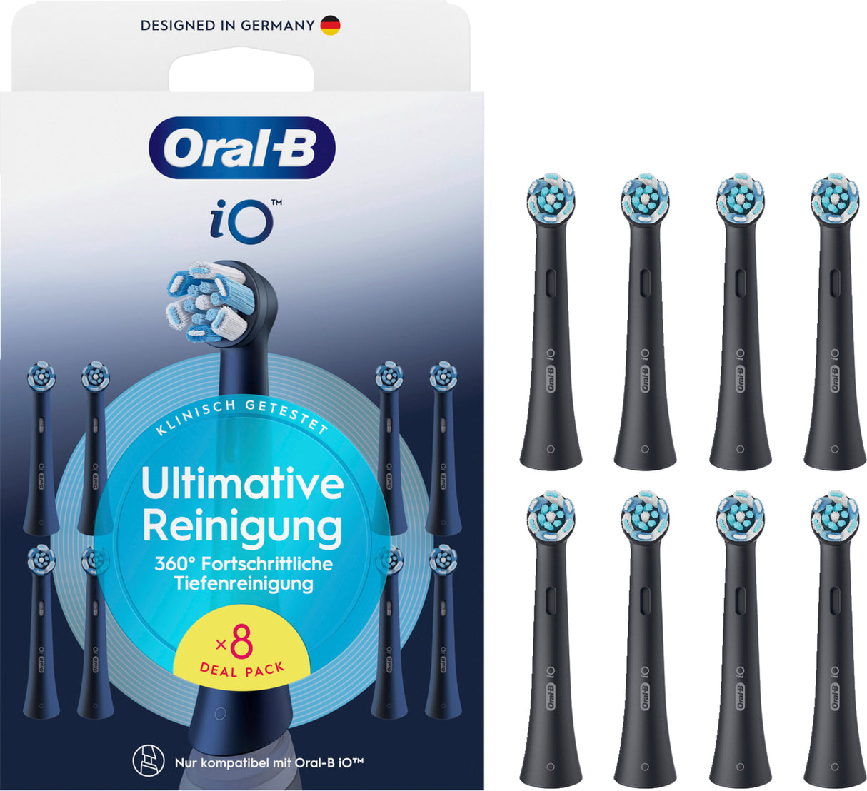 Oral-B iO Ultimate Clean Børstehoveder Sort, 8 stk.