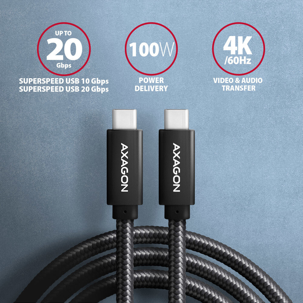 Axagon BUCM32-CM10AB USB-kabel USB 3.2 Gen 2x2 1 m USB C 20 Gbit/sek. 100 W Sort